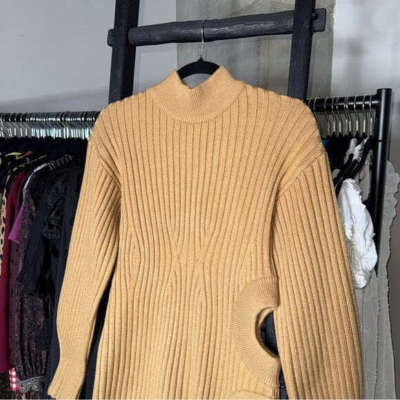 David Koma Camel Side Cutout Ribbed Knit Mini Dress - Picture 7 of 17